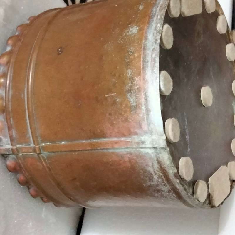 1 Vintage Copper hand beaten large Planter Top edge crimp design showing ware