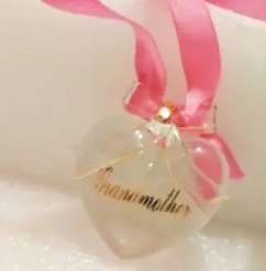 Glass Heart  - Grandmother Sentiment gilt trim Bow +Original box