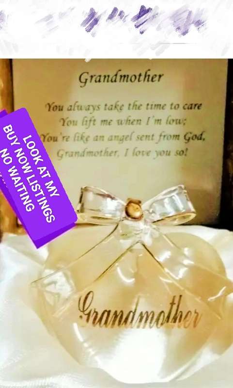 Glass Heart  - Grandmother Sentiment gilt trim Bow +Original box