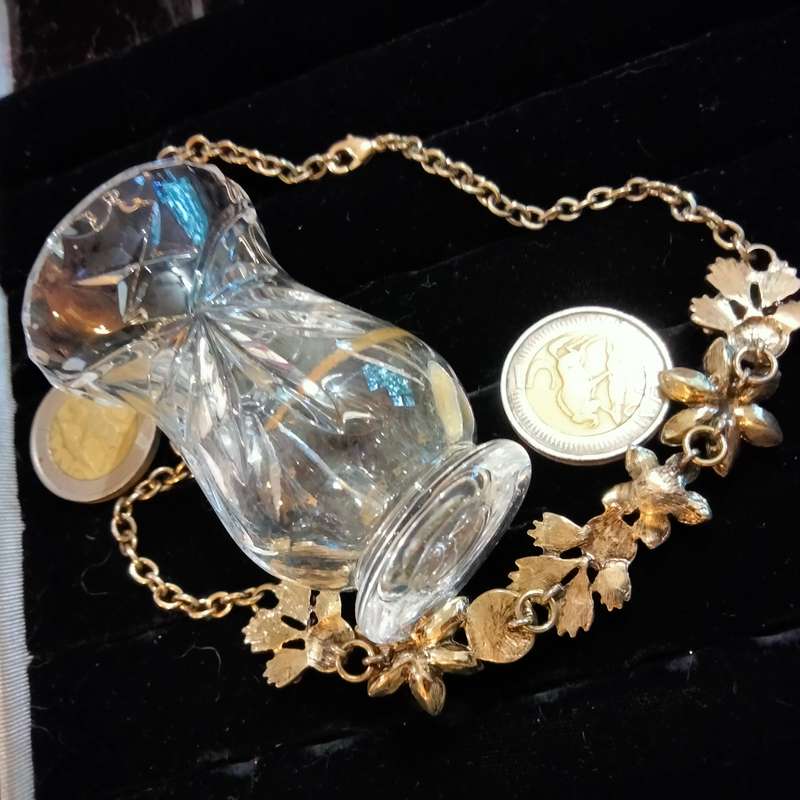 Necklace+vintage Crystals Bouquet synthetic colourful palette - setting gold plated links