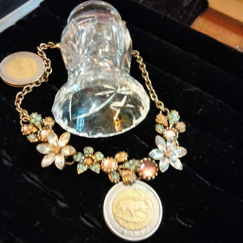 Necklace+vintage Crystals Bouquet synthetic colourful palette - setting gold plated links