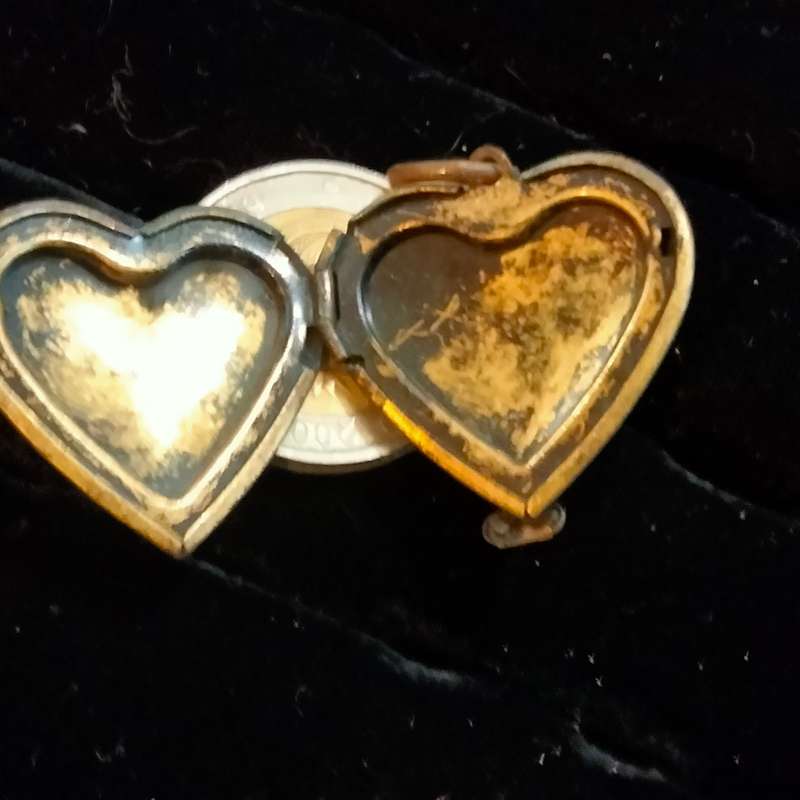 Pendant -LOCKET Heart Double sided hinged Nouveau style oxidised gold  tone