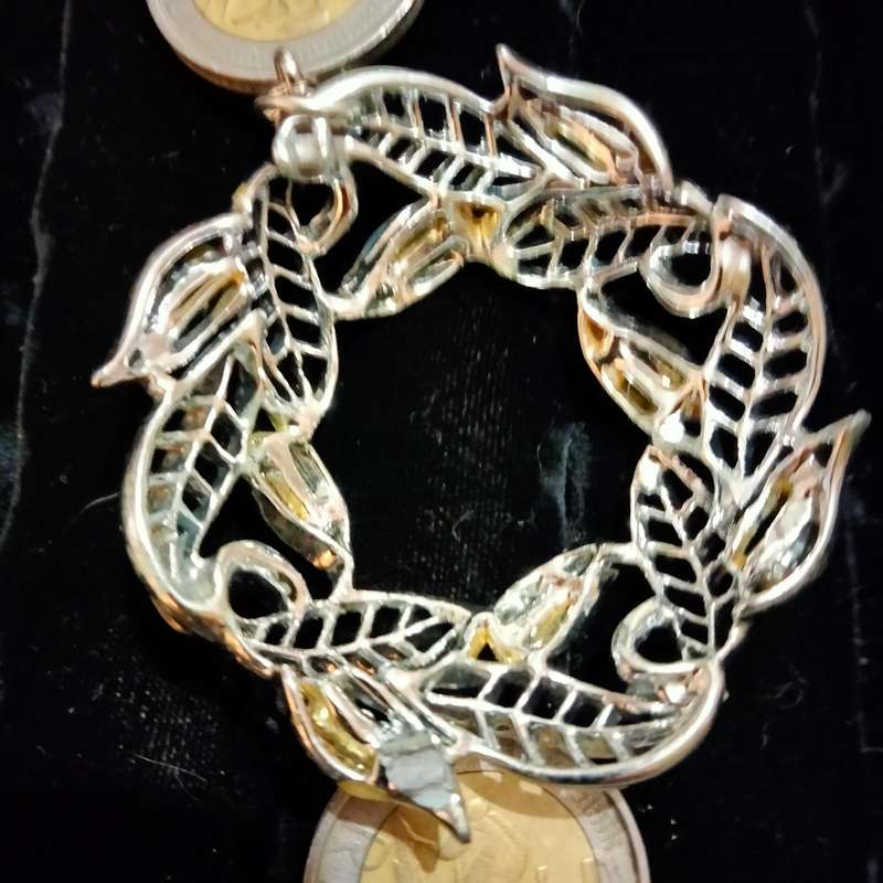Necklace WREATH Celtic knot  Circle  leaves cut out+Rhinestones ADDED  modern belcher chain