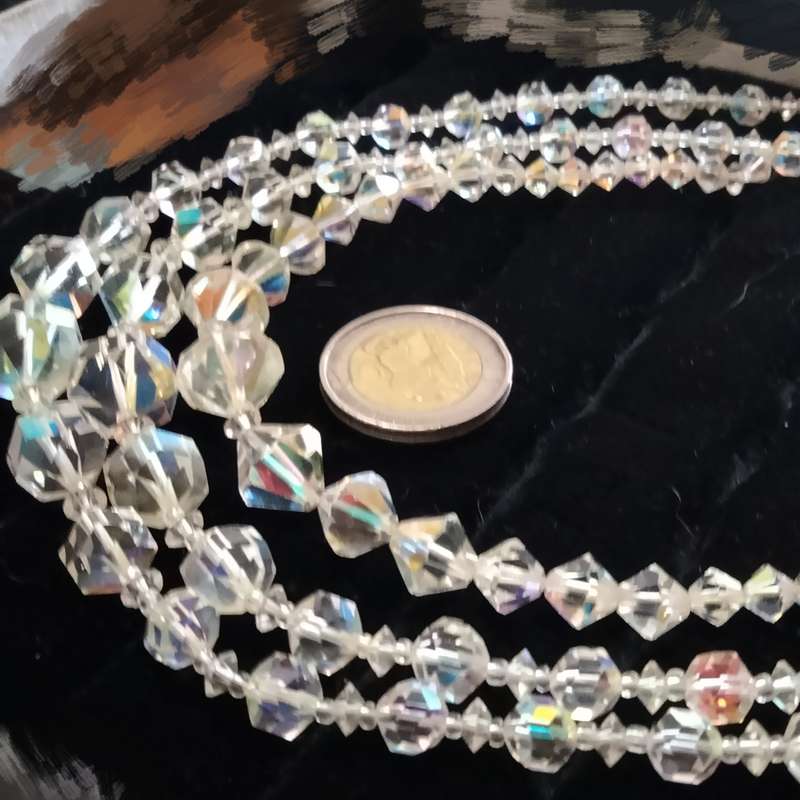 Necklace  - Aurora borealis 3 strand graduating CRYSTAL Mix Sizes Styles Clasp Marcasite Artisinal