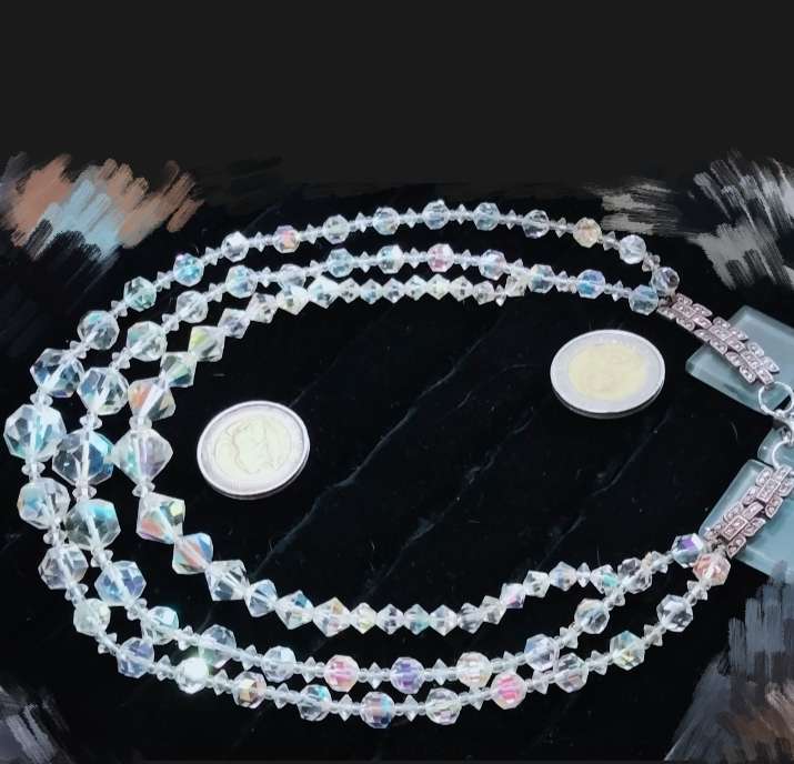 Necklace  - Aurora borealis 3 strand graduating CRYSTAL Mix Sizes Styles Clasp Marcasite Artisinal