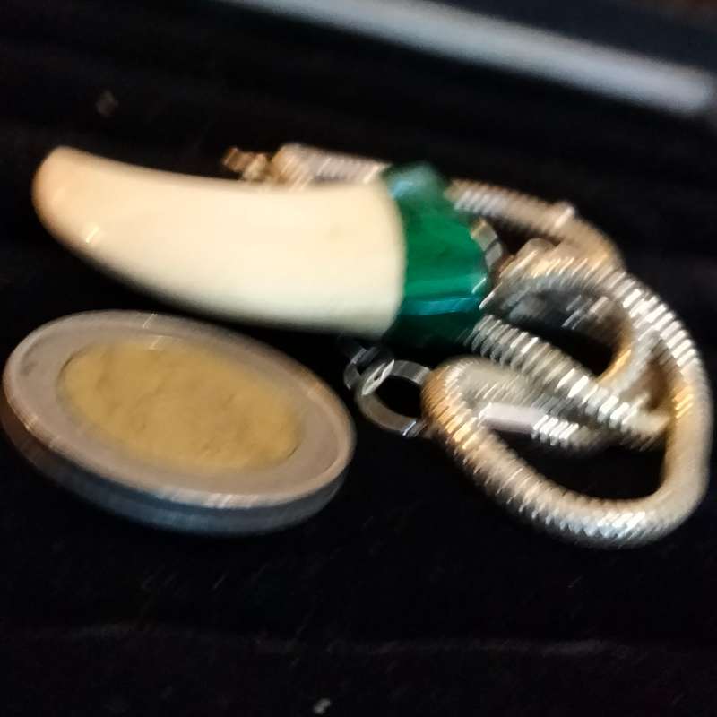 Claw handcrafted Camel bone organic+ Malachite  vintage NECKLACE Artisinal+ Snake Chain Silver plate
