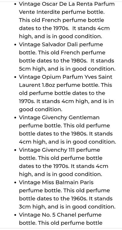 Collectibles 13 SCENT miniature Bottles empty+History LOOK at My BUY NOW listings NO WAITING