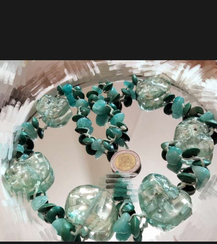 NECKLACE Druzy shape Acrylic Translucent+green beads+spacer beads LOOK at My BUY NOW-NO WAITING