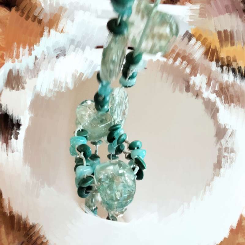 NECKLACE Druzy shape Acrylic Translucent+green beads+spacer beads LOOK at My BUY NOW-NO WAITING