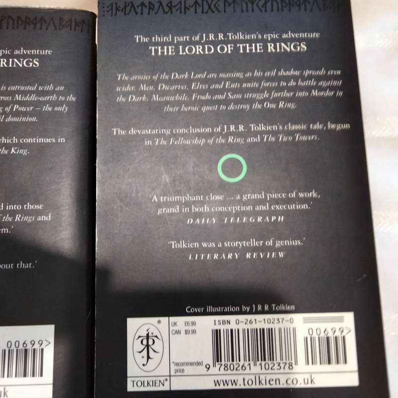 J.R.R. TOLKIEN Lord of Rings 3 books -Pre owned- Soft cover PB 1999-1+2+3 - All for one bid