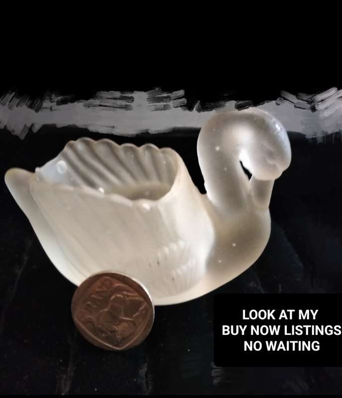 Swan Frosted glass Salt or votive LOOK At My BUY NOW listings NO WAITING