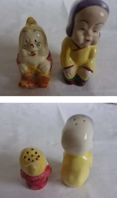 5 items SALTS -part Set Vintage 3 BURLEIGH WARE  + 1 dwarf + 1 Snow White