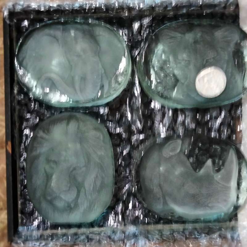 Set 4 Paperweight - heavy Glass Cast Sandblasted Projected in 3D to front
