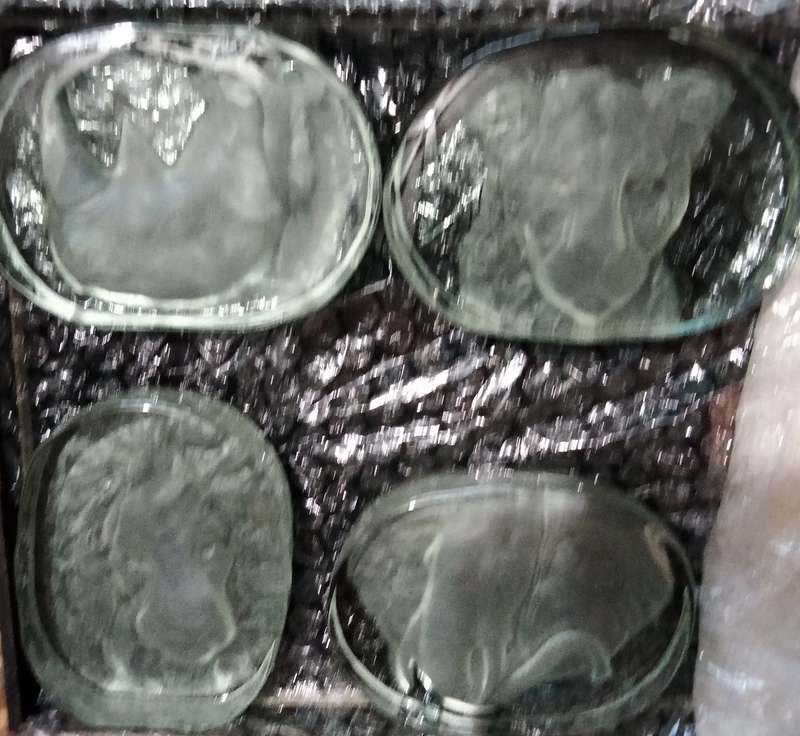 Set 4 Paperweight - heavy Glass Cast Sandblasted Projected in 3D to front