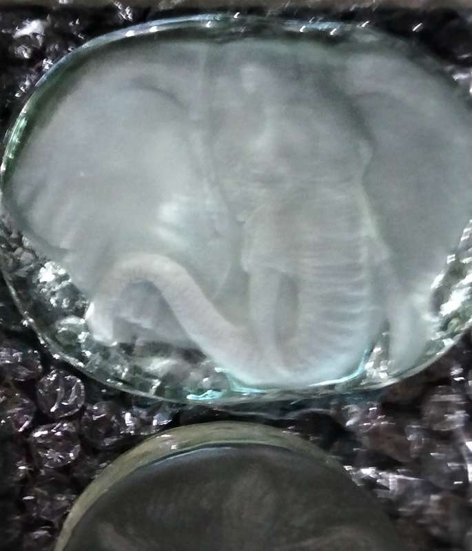 Set 4 Paperweight - heavy Glass Cast Sandblasted Projected in 3D to front