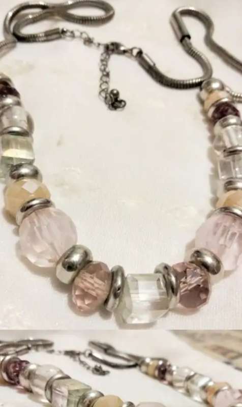 NECKLACE  Mix colours Shape Size  beads Silver Tone chain LOOK At MY BUY NOW items NO WAITING