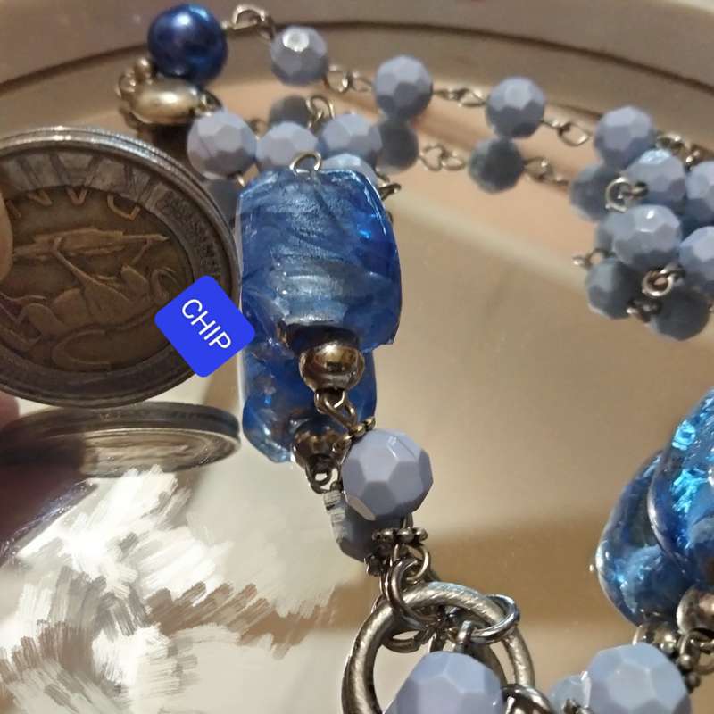 NECKLACE Italian glass foil lampwork 2 Big Blue+Synthetic+earrings LOOK at my BUY NOW - NO WAITING
