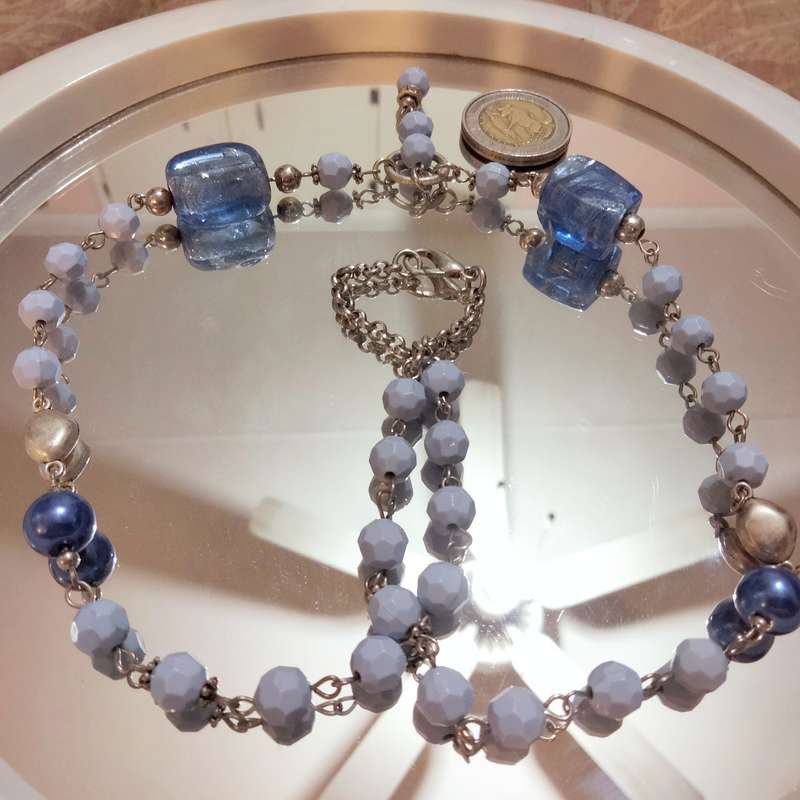 NECKLACE Italian glass foil lampwork 2 Big Blue+Synthetic+earrings LOOK at my BUY NOW - NO WAITING