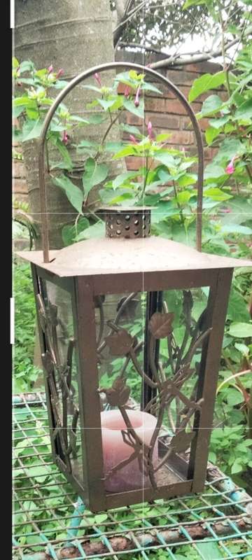 Lantern Candle holder LARGE METAL Traditional floral - insect -LOOK At My BUY NOW-NO WAITING