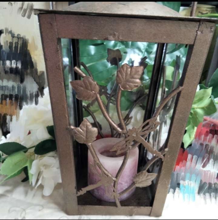 Lantern Candle holder LARGE METAL Traditional floral - insect -LOOK At My BUY NOW-NO WAITING