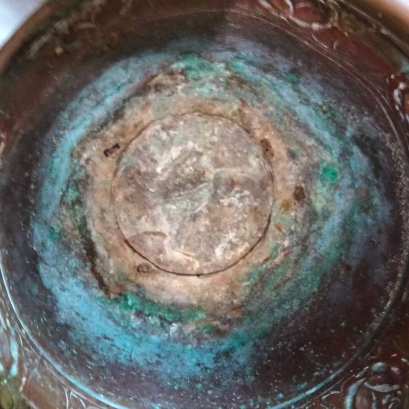 2 BRASS VASE/Planter embossed 1 STYLE  SCOTISH  ART &CRAFTS BROAD REPOUSSE DECOR HAS BAND OF ROSES