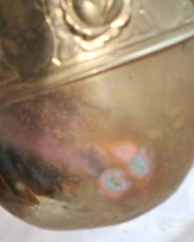 2 BRASS VASE/Planter embossed 1 STYLE  SCOTISH  ART &CRAFTS BROAD REPOUSSE DECOR HAS BAND OF ROSES