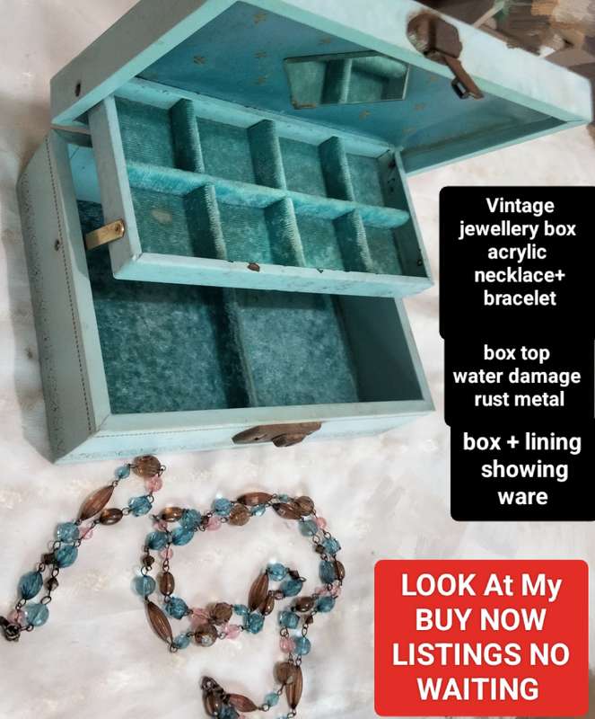 Jewelry Box blue hinged+Necklace+bracelet+leaf Heart block Damage LOOK AtMy BUY NOW items NO WAITING