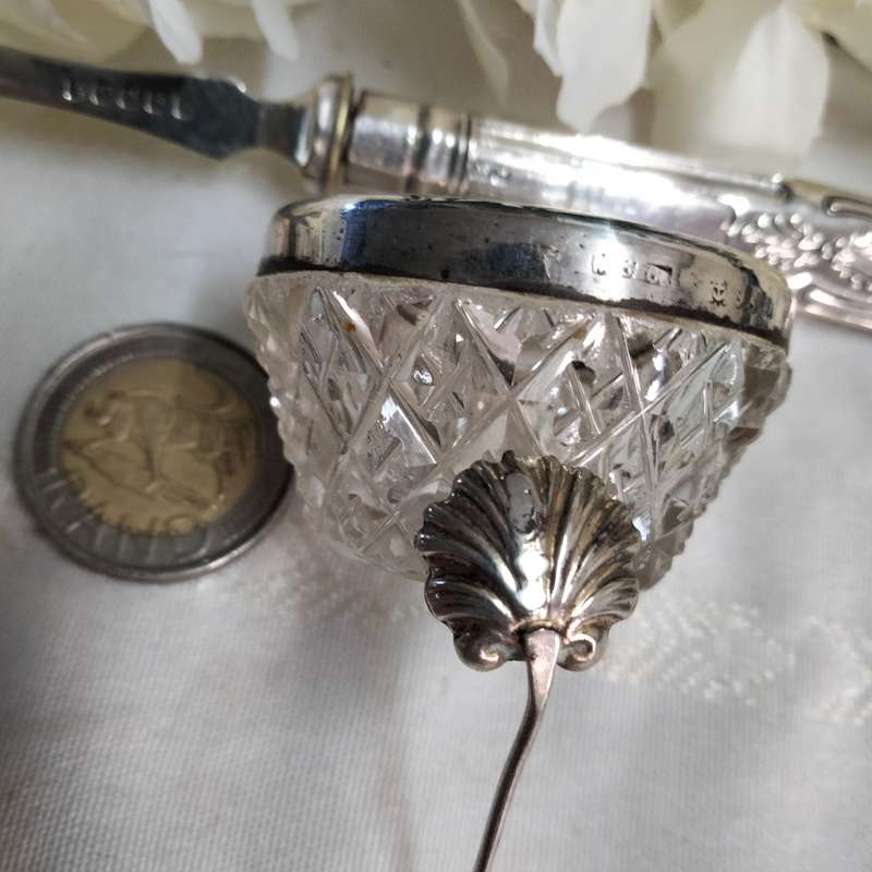 Antique Sterling Silver Bread fork+Spoon40 gr.-Open salt Sterling Silver Collar W. 34 gr. for 1 bid