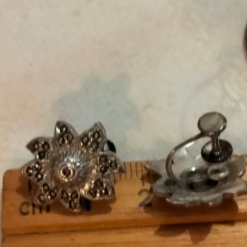 Sterling Silver Vintage Marcasite Earrings screw back on  LOOK at my BUY NOW  LISTINGS NO WATING