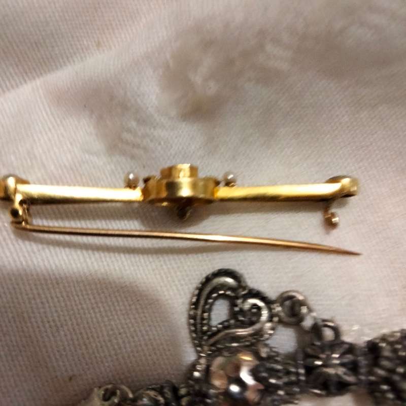 Vintage Citrine glass stones+Faux pearls Brooch Gold tone LOOK At My BUY NOW-NO WAITING