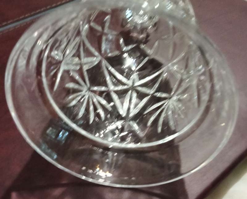 BELL Glass -Cut FLORAL clear edge -Tapered  handle knopf skirt Sturdy LOOK at my BUY NOW-NO WAITING