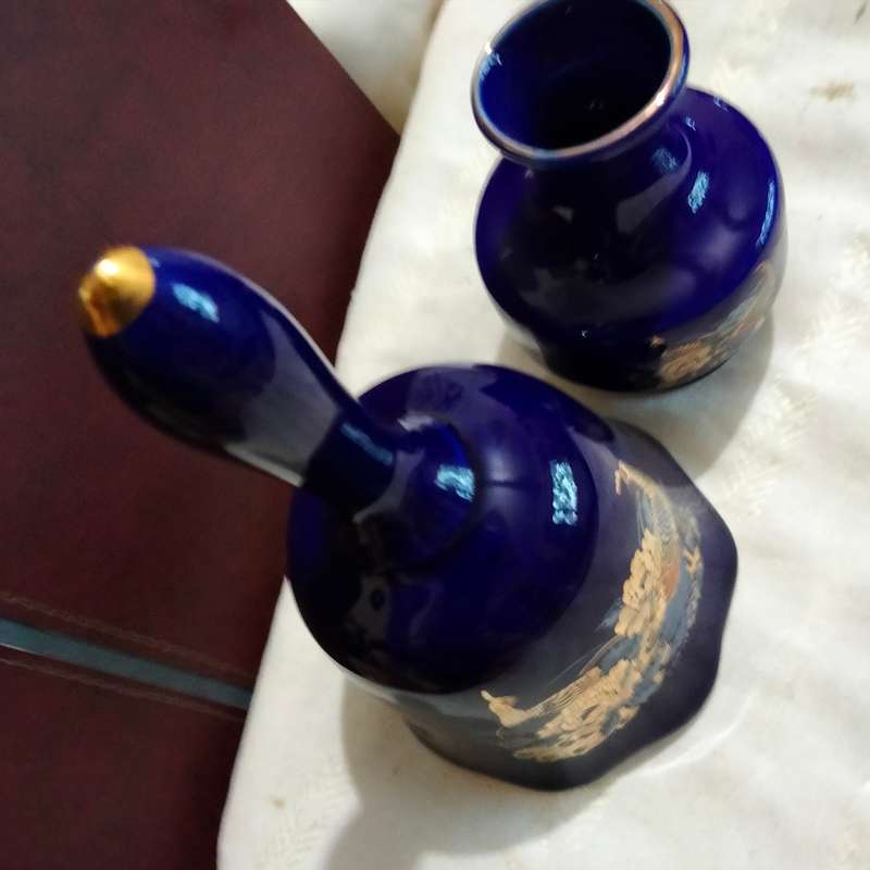 Bell+Bud Vase Oriental KUTANI style Cobalt Gilt Peacock+Lotus flowerLOOK at my BUY NOW-NO WAITING