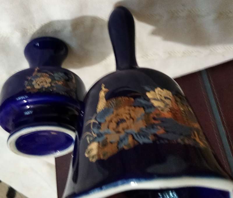 Bell+Bud Vase Oriental KUTANI style Cobalt Gilt Peacock+Lotus flowerLOOK at my BUY NOW-NO WAITING