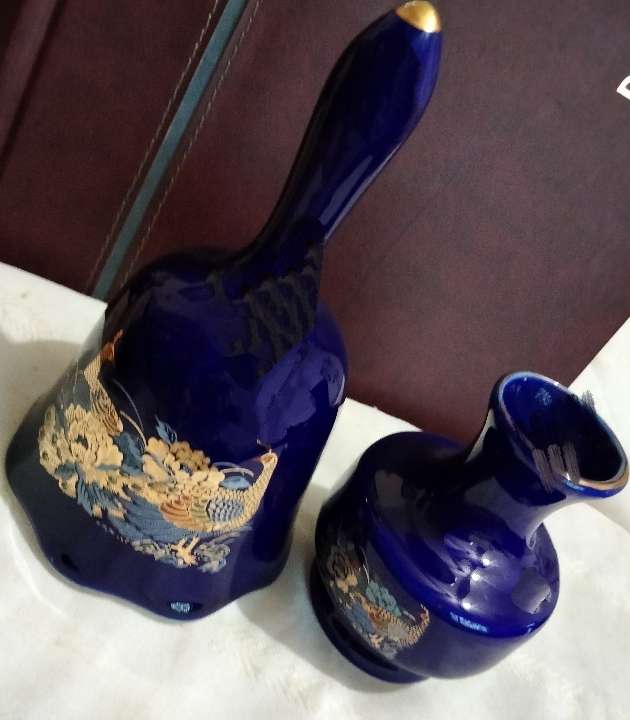 Bell+Bud Vase Oriental KUTANI style Cobalt Gilt Peacock+Lotus flowerLOOK at my BUY NOW-NO WAITING