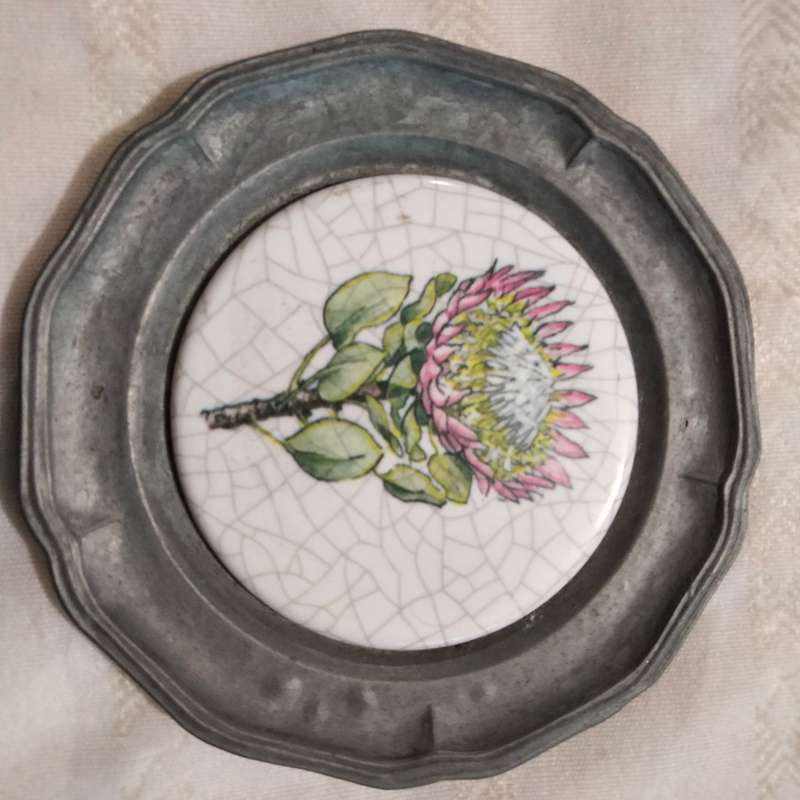 Pewter+tile 3 Drip Coasters Protea+butterfly+Flowers +LOOK at my BUY NOW listings NO WAITING