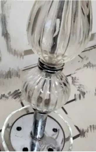 Chandelier ART Deco Chrome+3 ribbed Glass NO electric partsLOOK At My BUY NOW LISTINGS NO WAITING