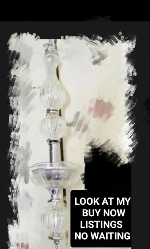 Chandelier ART Deco Chrome+3 ribbed Glass NO electric partsLOOK At My BUY NOW LISTINGS NO WAITING