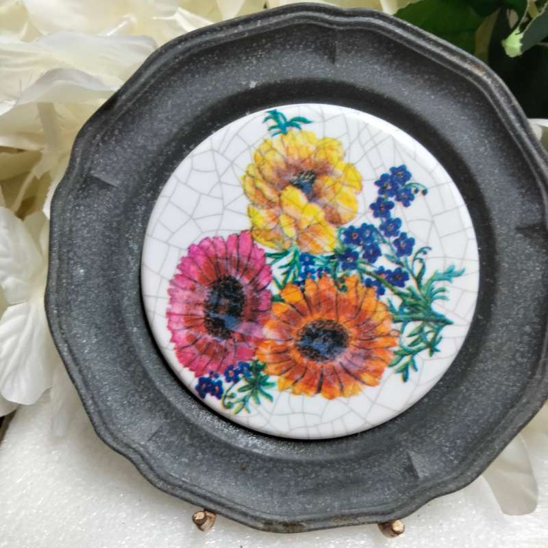 Pewter+tile 3 Drip Coasters Protea+butterfly+Flowers +LOOK at my BUY NOW listings NO WAITING