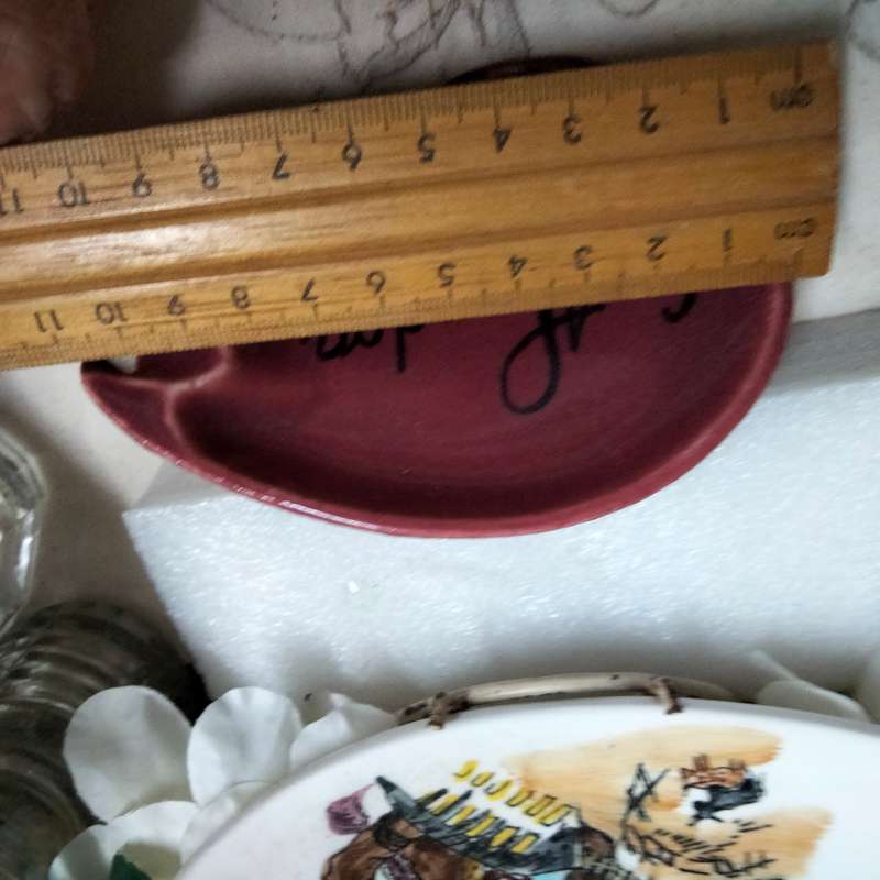 2 Ashtrays  - Van hunks Hand painted S.A. tribal scene+ One has East London on
