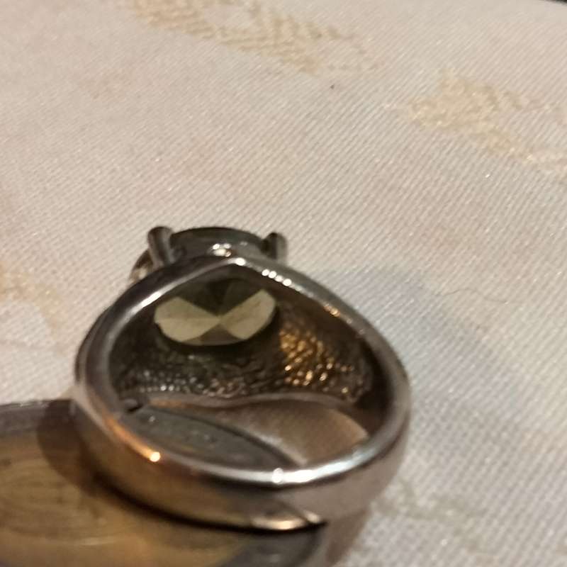 Dress RING Vintage Citrine Green composite stone -Silver tone