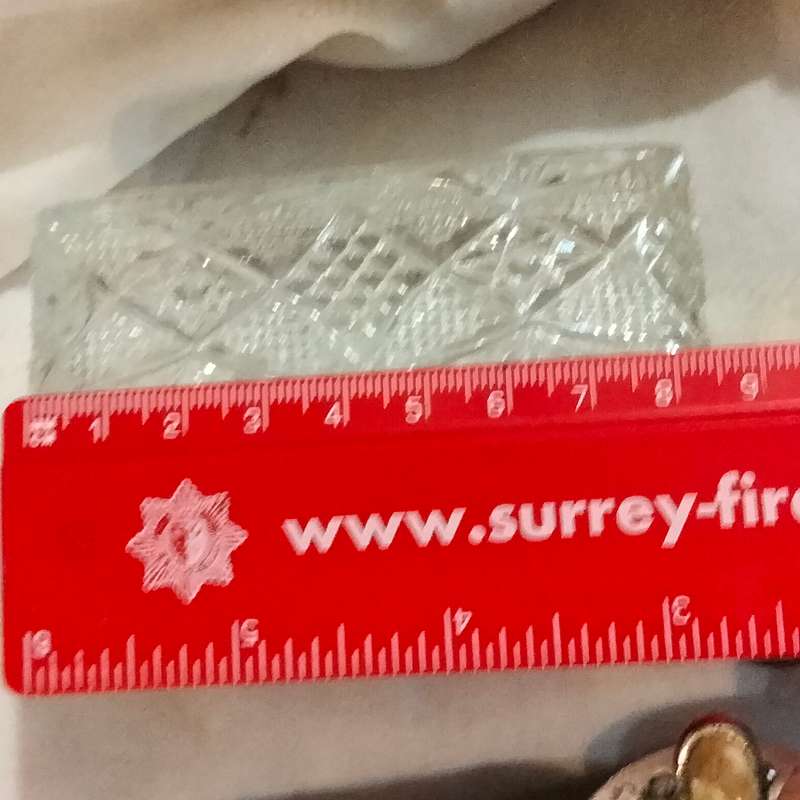 Antique 1900Glass trinket Box English Hobdaisy diamond cut Silver tone metal lid brass chariot scene
