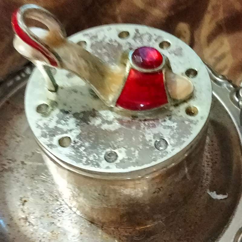 1 Trinket or Pill Box- Red stiletto Shoe + Sparkly crystals on lid -top showing ware