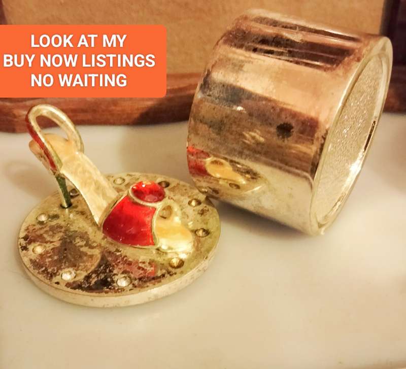 1 Trinket or Pill Box- Red stiletto Shoe + Sparkly crystals on lid -top showing ware