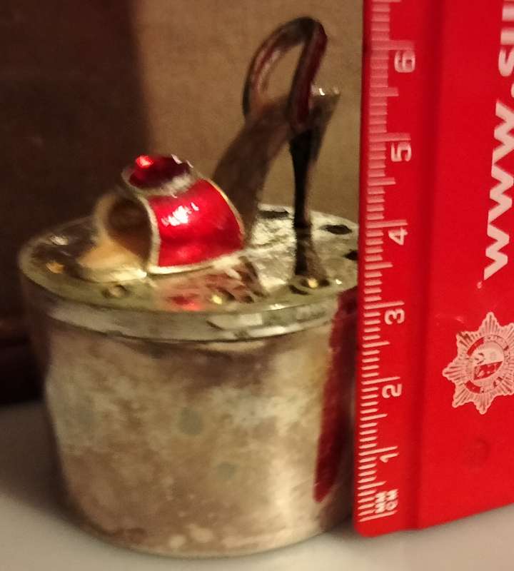 1 Trinket or Pill Box- Red stiletto Shoe + Sparkly crystals on lid -top showing ware