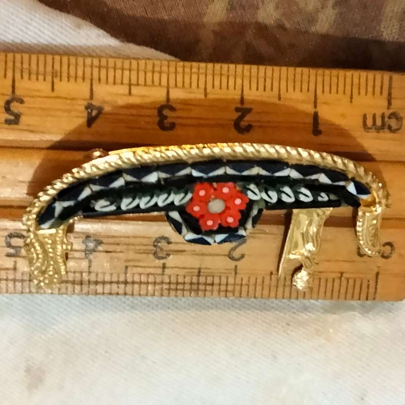 BROOCH Vintage ITALIAN Micromosaic brooch Venice Gold tone metal LOOK At My BUY NOW NO WAITING