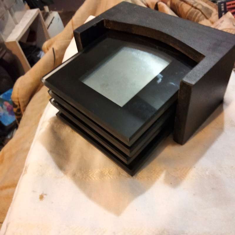 Coasters 4 mirror Drip Coasters+Stand-WoodLOOK at my BUY NOW listings NO WAITING Waiting