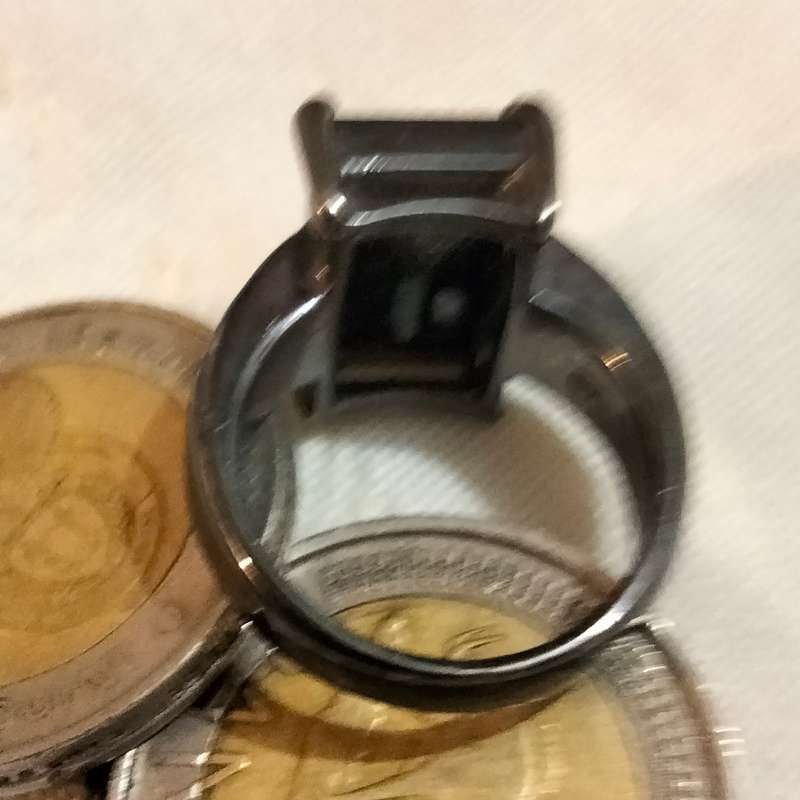 Dress RING Vintage Square dark composite stone - gunmetal tone