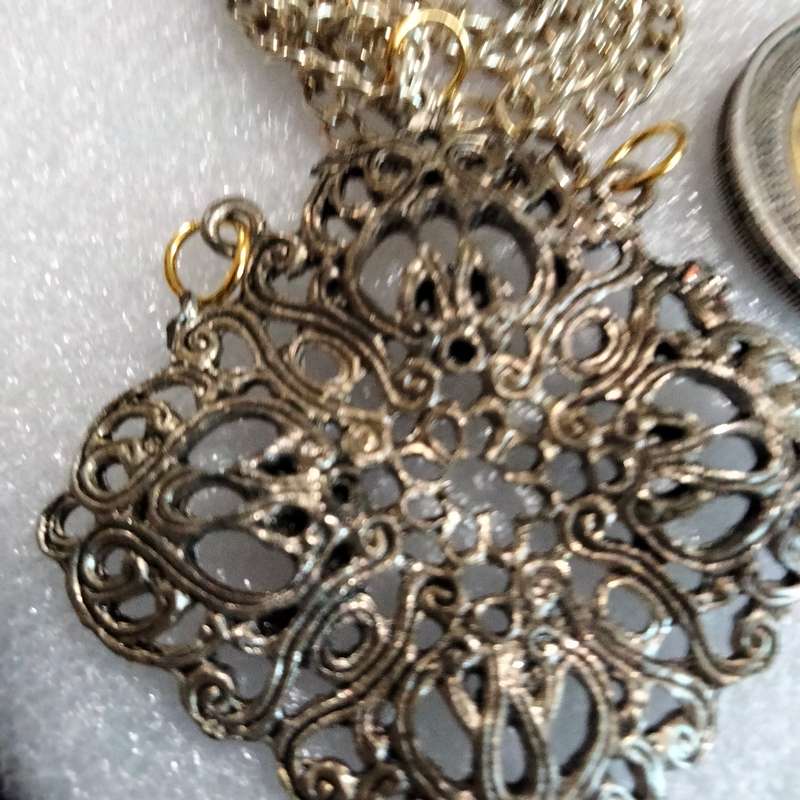 Necklace OLD Pendant Filigree gilt - Added chain+ 3 jump ring LOOK AT MY BUY NOW LISTINGS NO WAITING