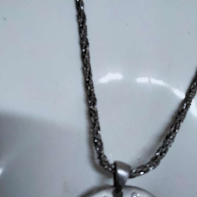 Necklace Chain +Large Pendant has Crystals Silver tone metal LOOK At My BUY NOW LISTINGS NO WAITING