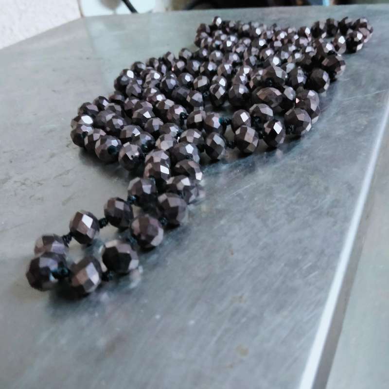 Necklace Czecholavakia Purple fluorite Cut glass faceted beads LONG slip over head flapper style